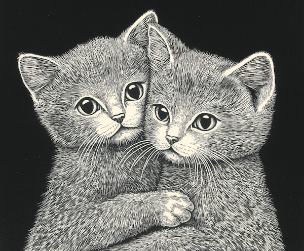 Stylized Monochrome Kittens Illustration