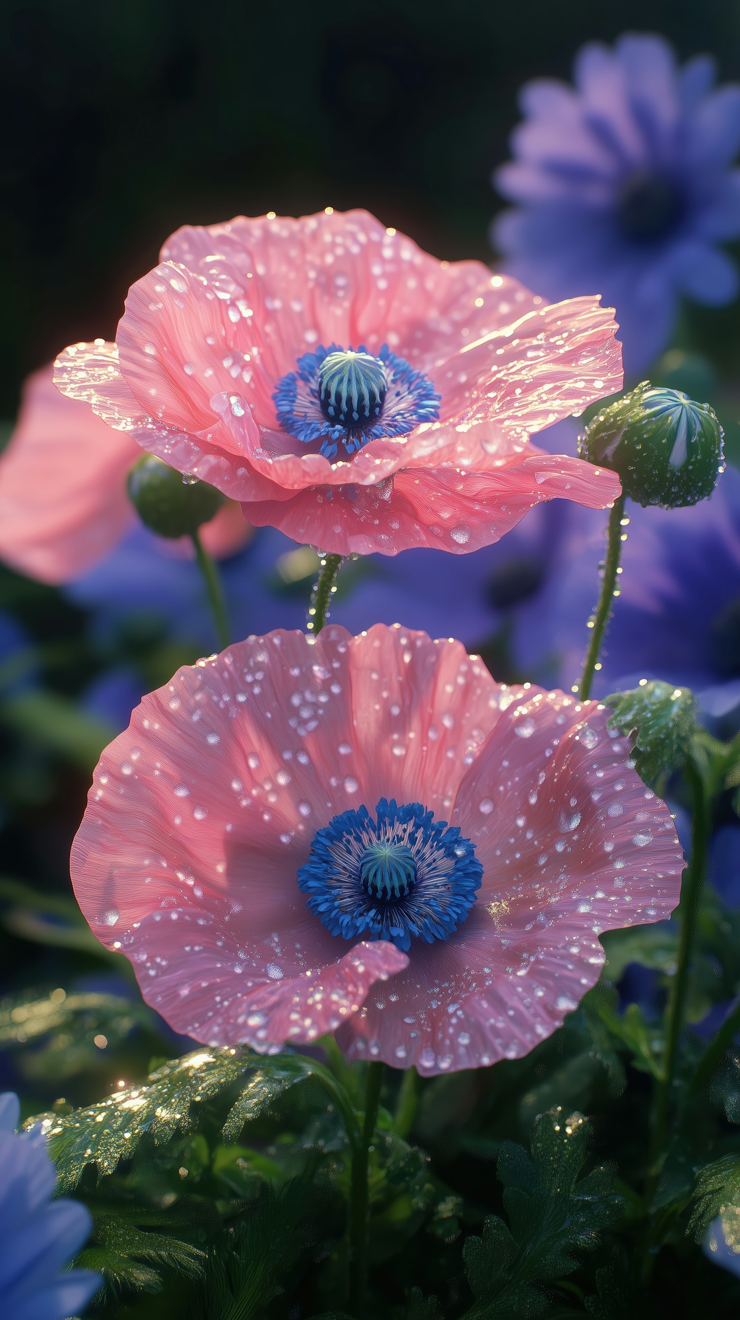 Pink Flowers with Blue Centers