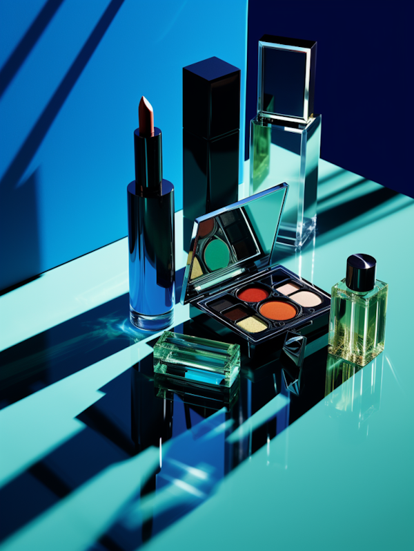 Elegance in Teal: High-End Cosmetic Arrangement