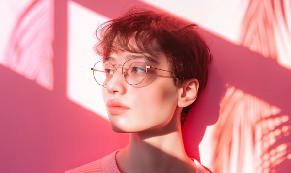 Contemplative Portrait in Pink Light