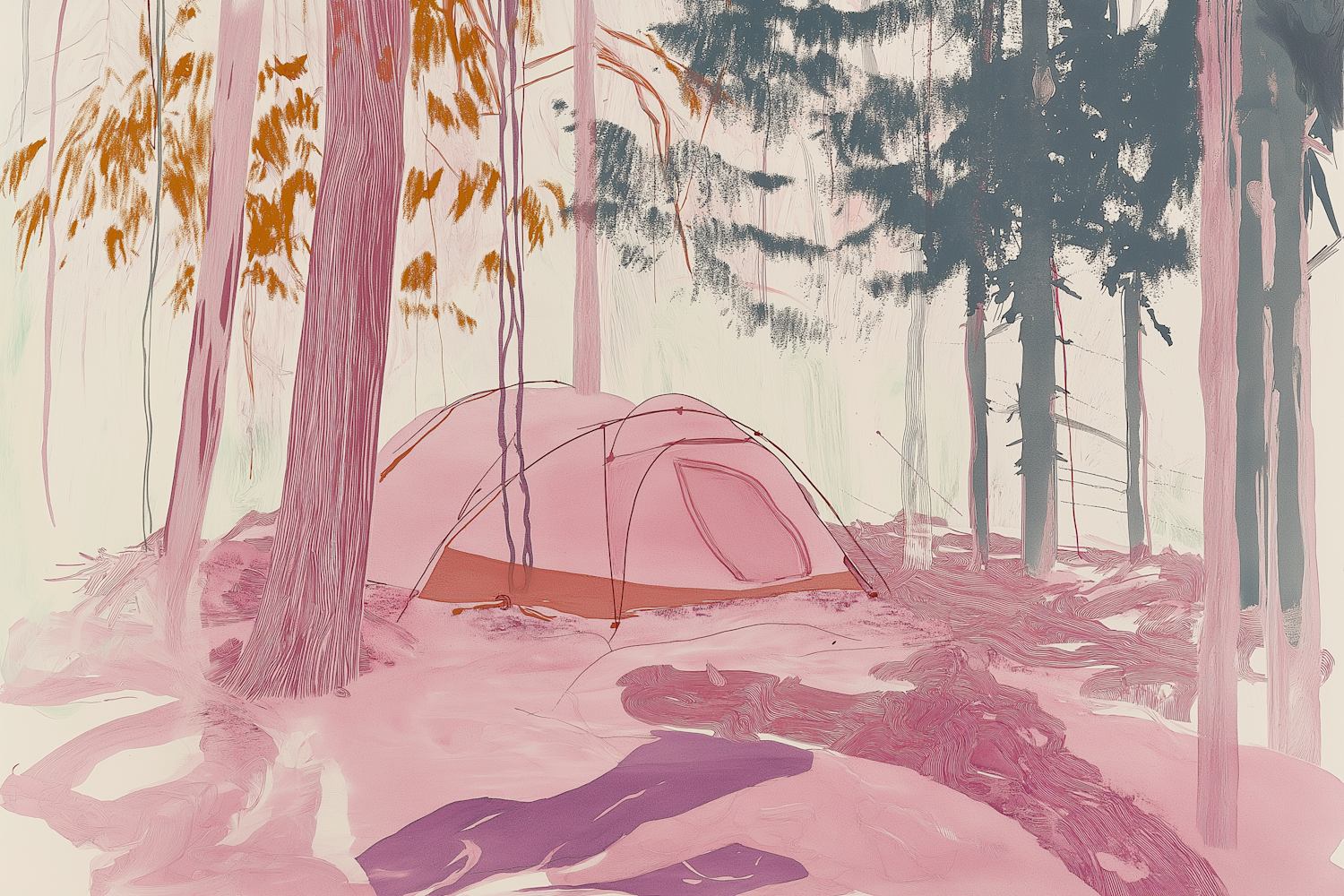 Stylized Dreamlike Forest Camping Scene