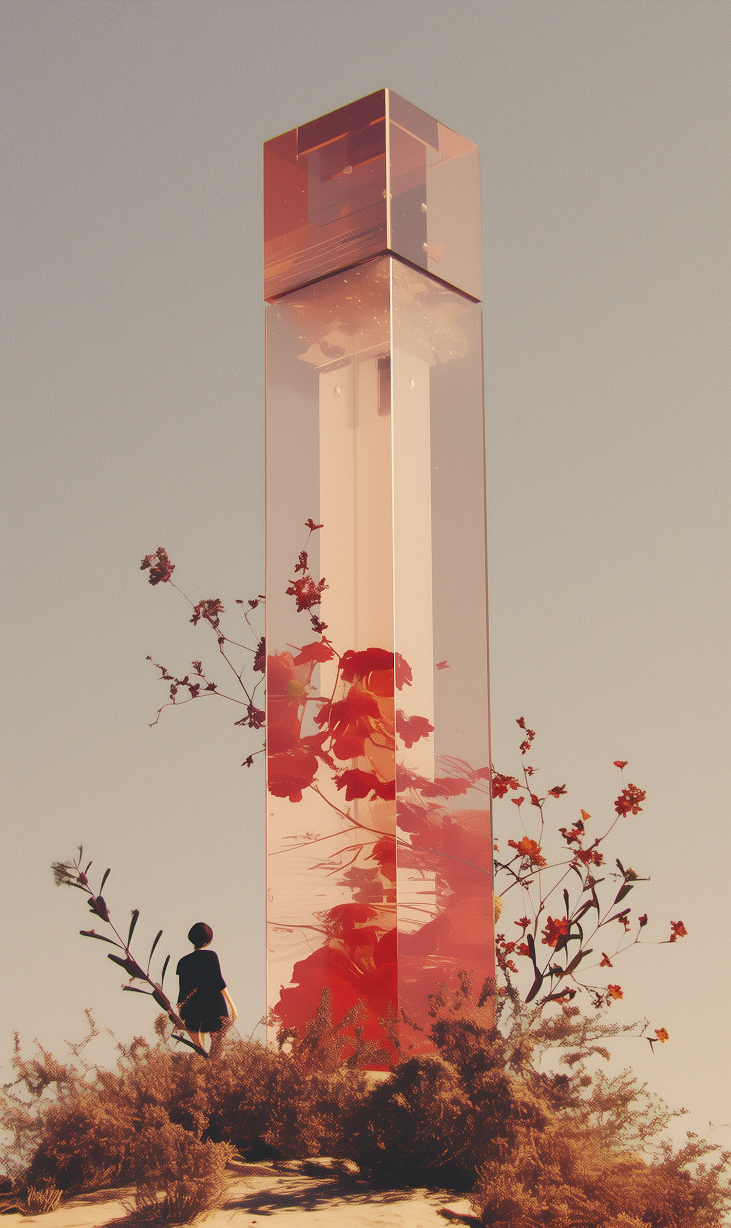 Glass Structure with Red Flowers