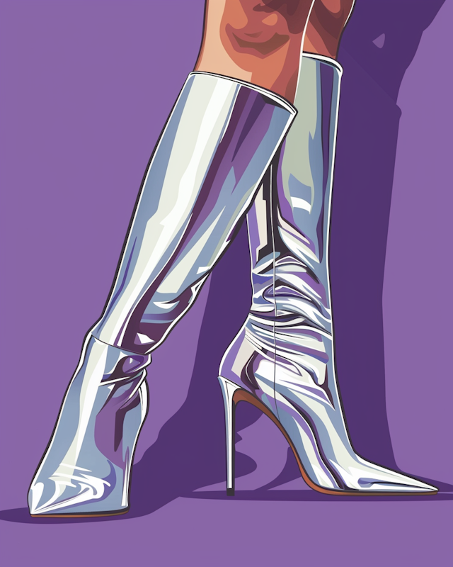 Metallic High-Heeled Boots Illustration