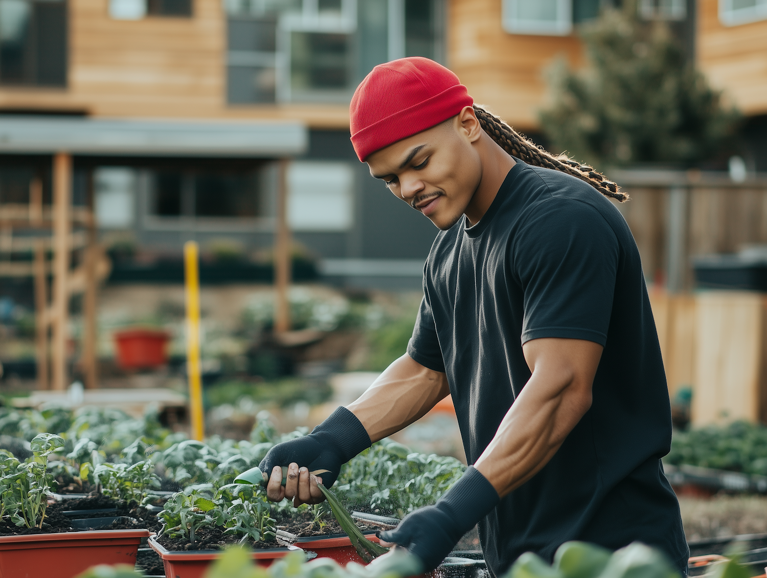 Man Gardening in Community Garden