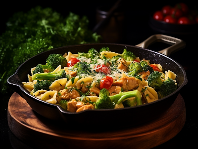 Rustic Skillet Chicken Farfalle Primavera