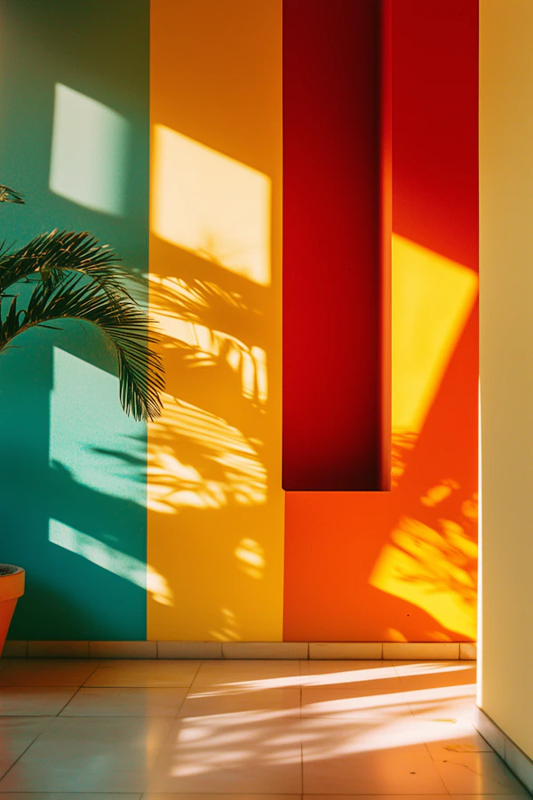 Colorful Wall with Plant Shadows