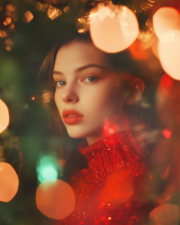 Serene Woman in Festive Red Sweater