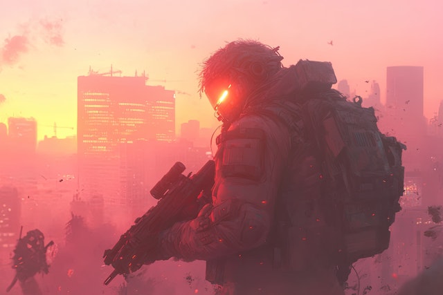 Futuristic Soldier Sunset