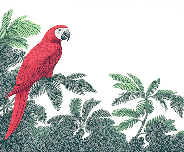 Vibrant Scarlet Macaw in Tropical Foliage