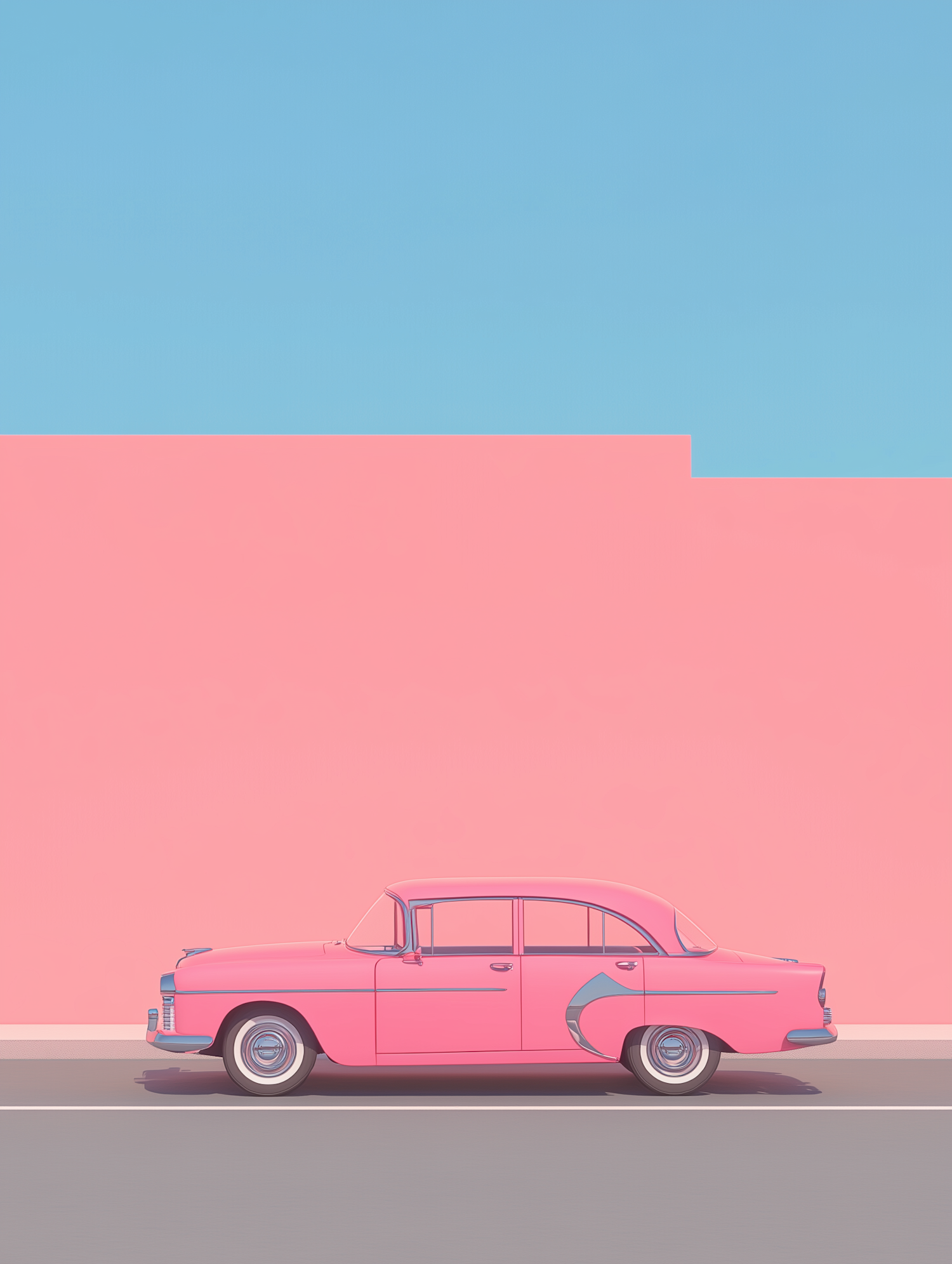 Vintage Pink Car with Bicolor Background