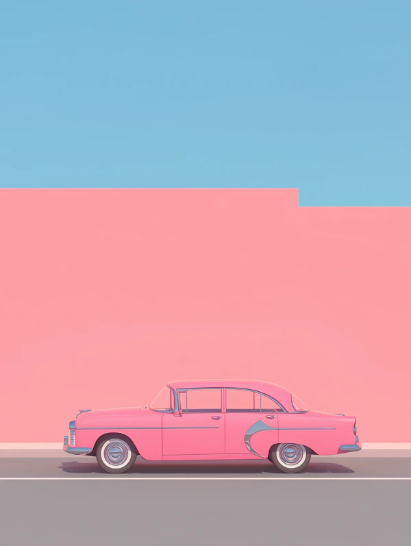 Vintage Pink Car with Bicolor Background