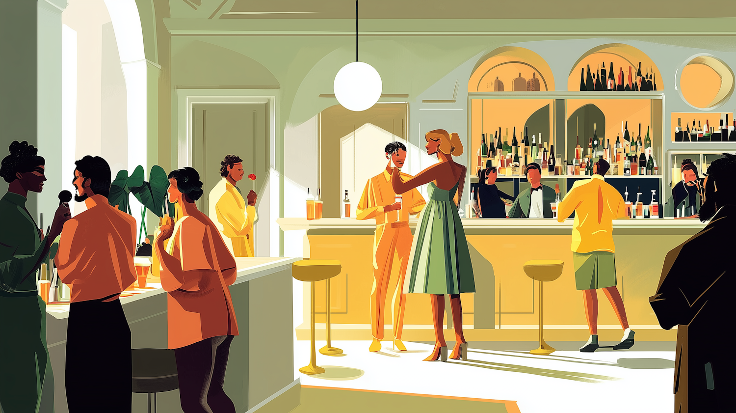 Elegant Modern Bar Scene Illustration