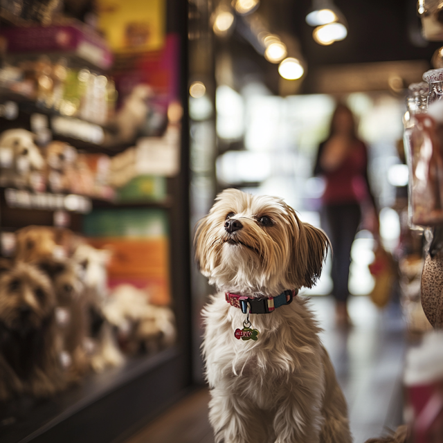 Curious Dog in Pet Store