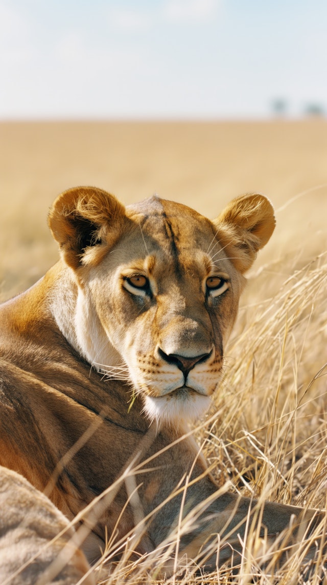 Majestic Lioness in Golden Grass