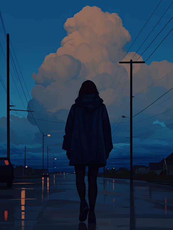 Solitary Figure on Wet Street
