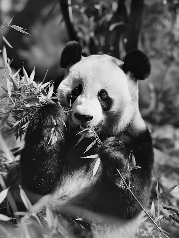 Tranquil Panda Eating Bamboo