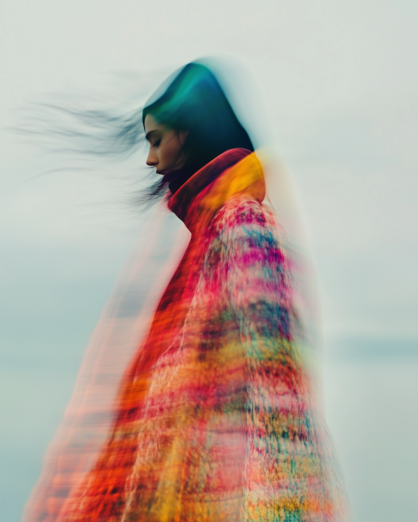 Woman in Vibrant Multicolored Coat