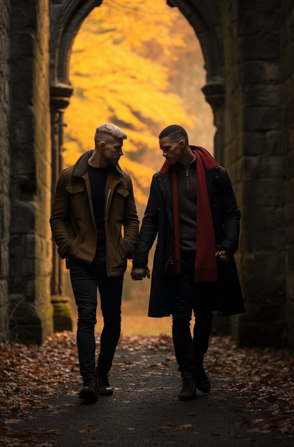 Autumn Companionship under Stony Arches