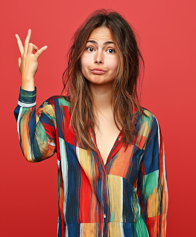 Playful Young Woman with Vibrant Background