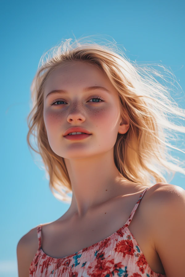 Serene Woman in Floral Dress