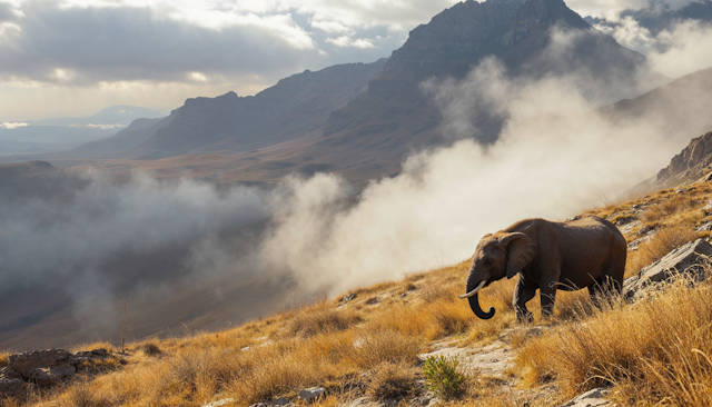 Majestic Elephant in Misty Mountains