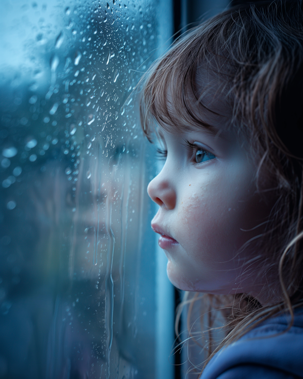 Contemplative Child at Rainy Window