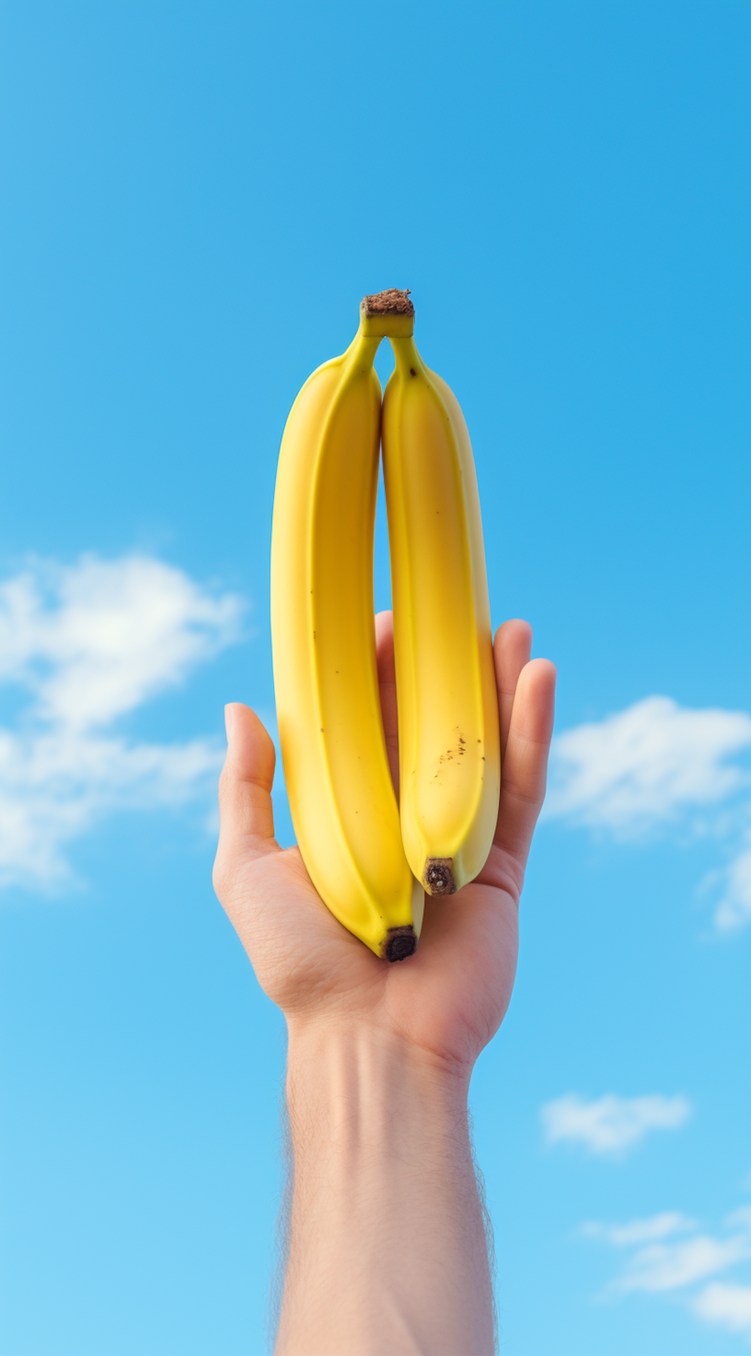 Sunny Embrace: Bananas Against Blue Sky