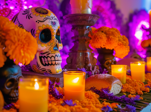 Day of the Dead Altar with Decorated Calavera