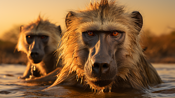 Sunset Sojourn of the Amber-eyed Baboons