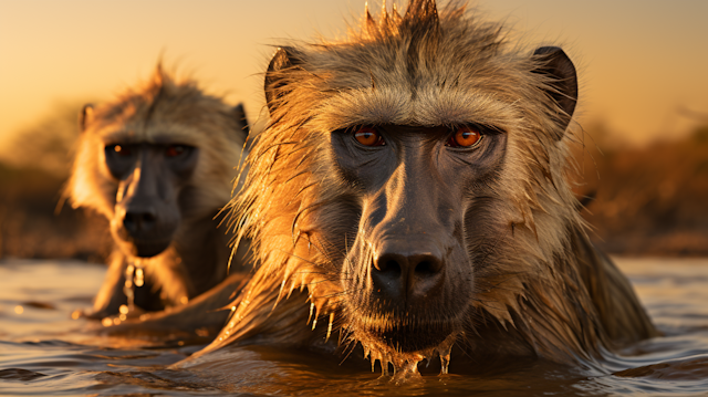 Sunset Sojourn of the Amber-eyed Baboons