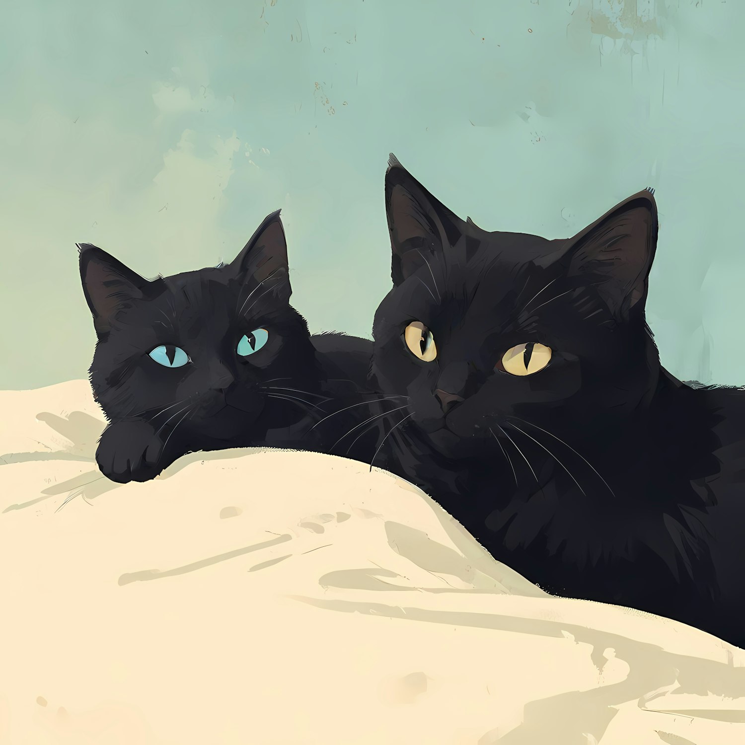 Two Black Cats with Contrasting Eye Colors