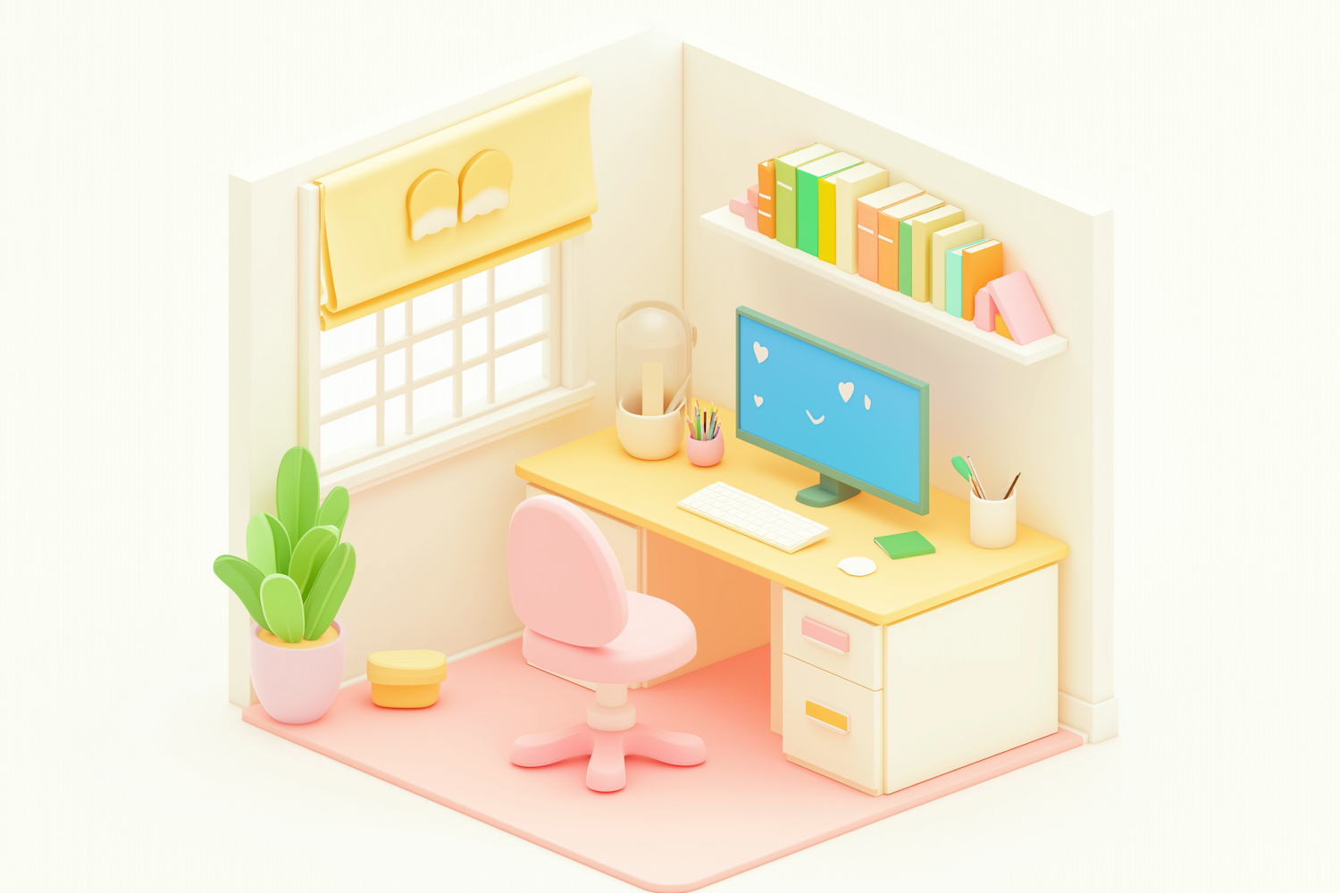 Cheerful 3D Illustrated Workspace