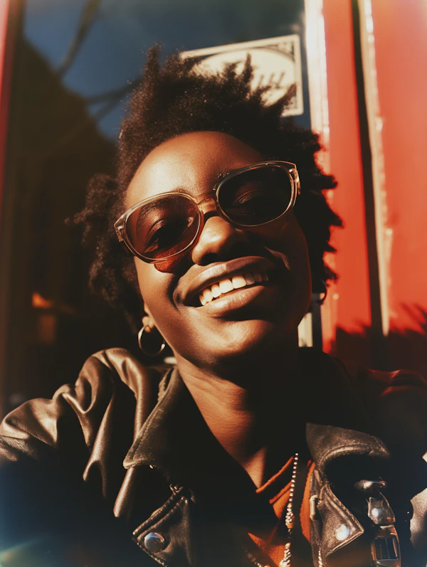 Cheerful Young Individual with Round Sunglasses