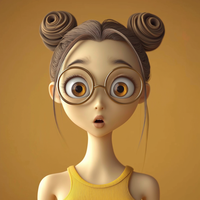 Surprised Animated Girl with Glasses