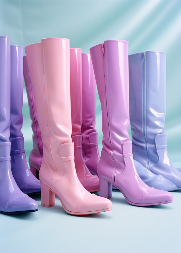 Pastel Elegance: Women's Glossy Mid-Calf Fashion Boots Collection