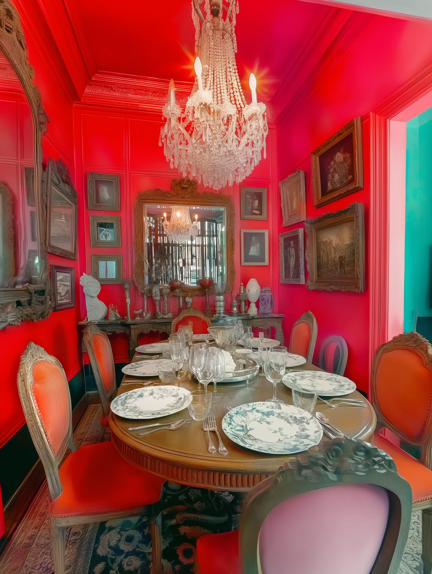 Opulent Red Dining Room