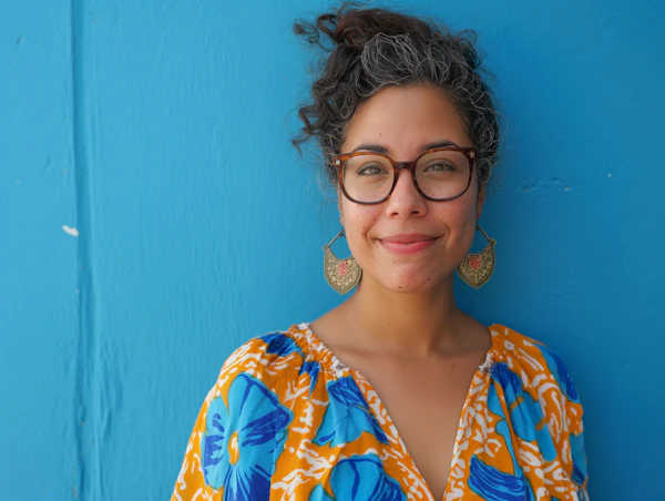 Fashionable Young Woman Against Blue Background