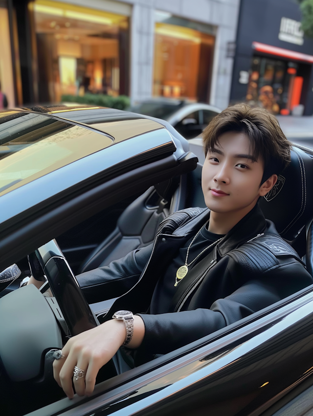 Stylish Young Man in Luxury Convertible Car