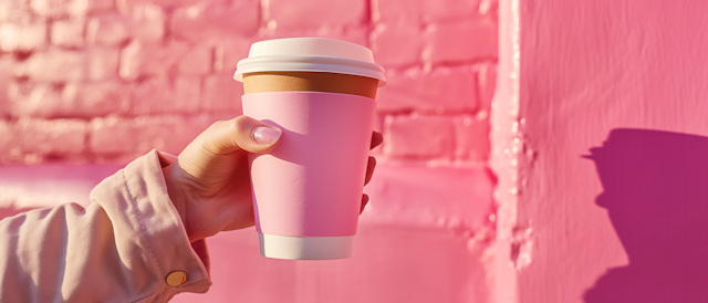 Minimalist Pink Coffee Cup in Hand