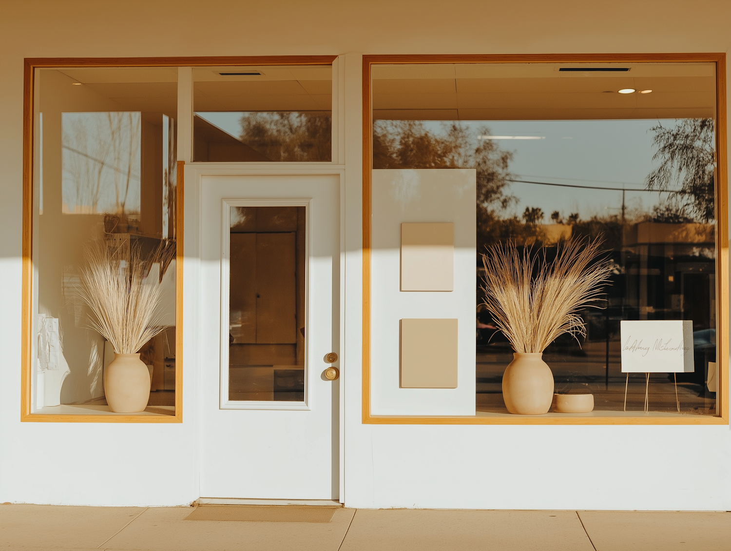 Elegant Storefront with Dried Grasses