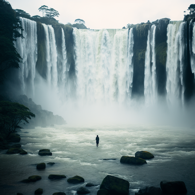 Solitary Contemplation at the Majestic Falls