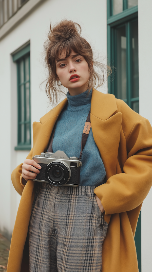 Young Woman with Vintage Camera