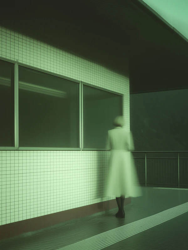 Solitary Figure by Tiled Wall