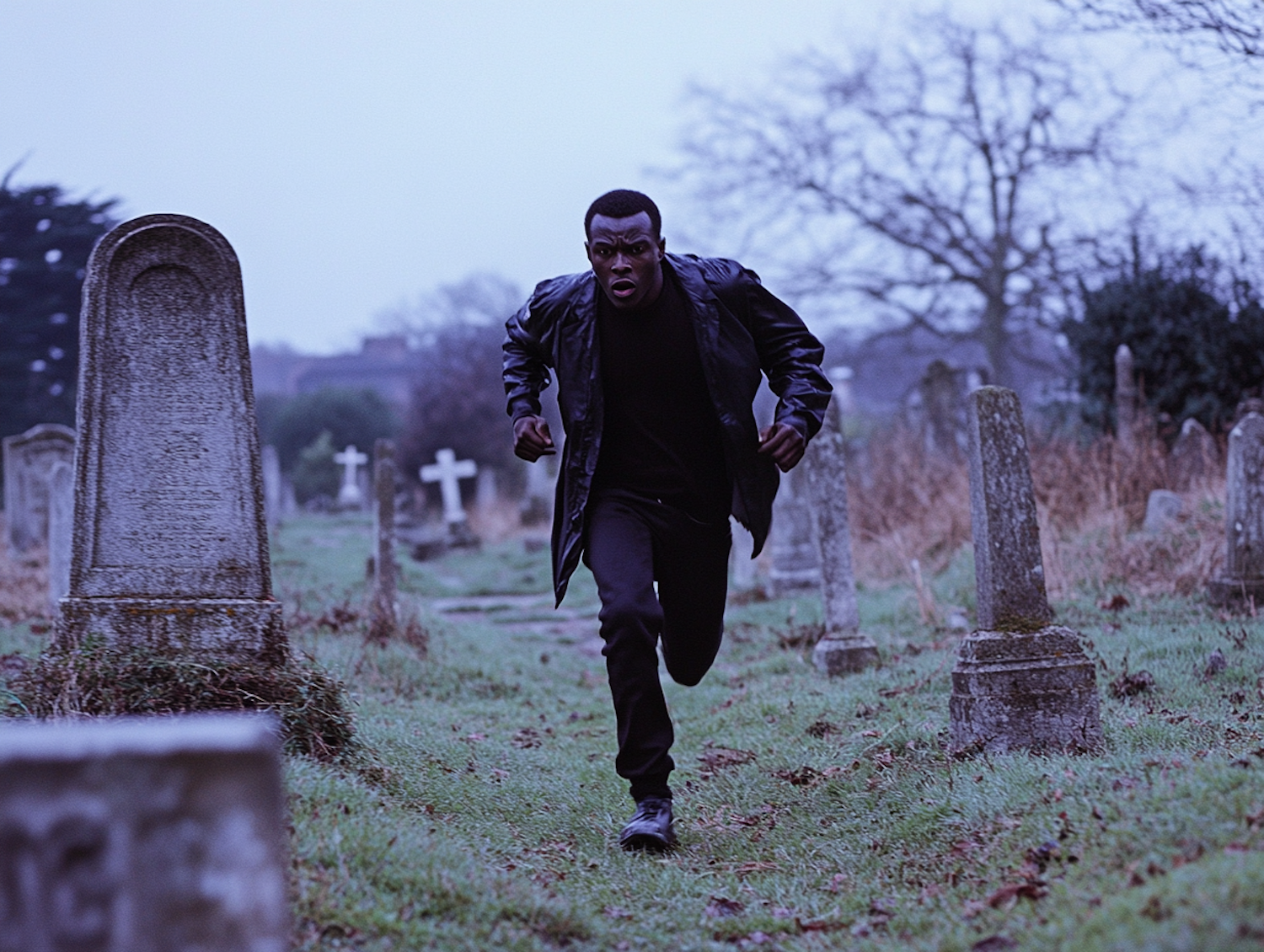 Man Running Through Graveyard