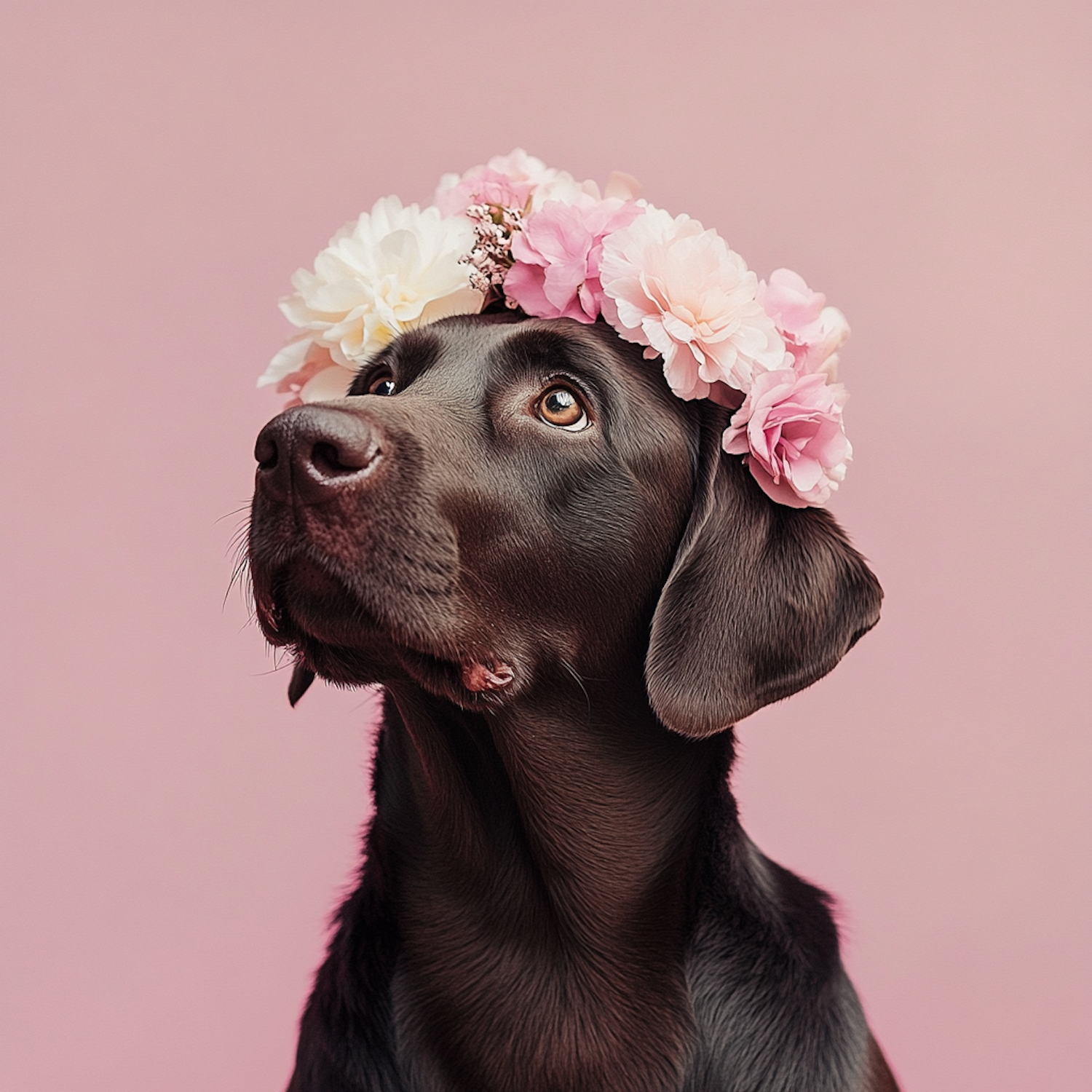 Chocolate Labrador with Floral Crown