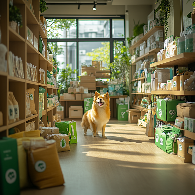 Cheerful Dog in Eco-Friendly Store