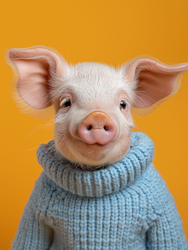 Adorable Piglet in Blue Sweater