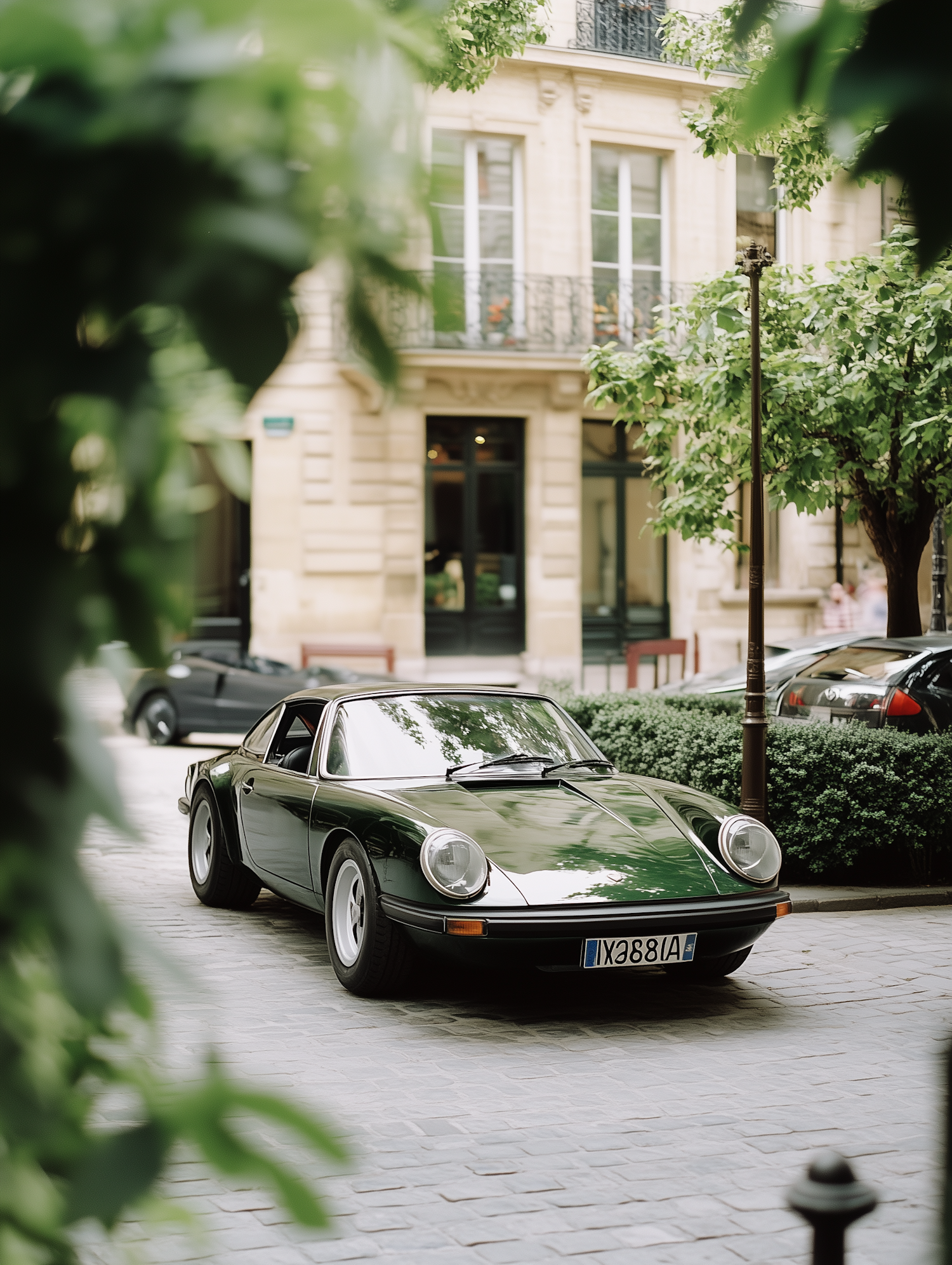 Classic Car in European Cityscape