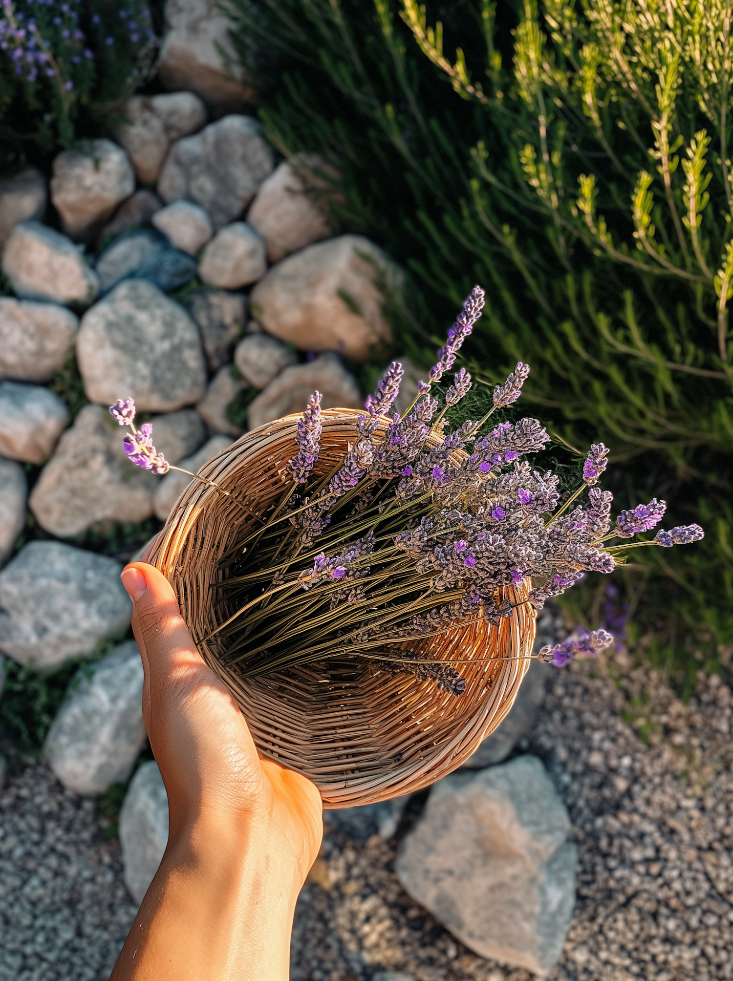 Hand Holding Lavender Basket