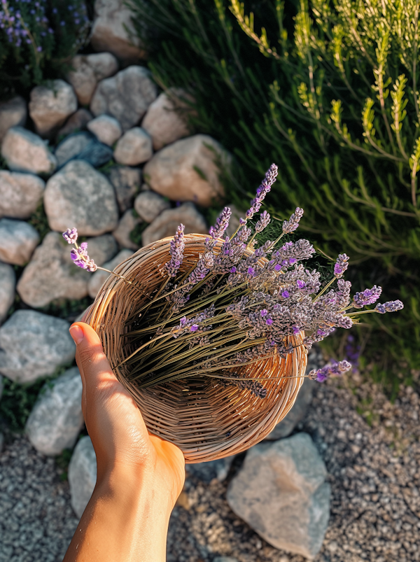 Hand Holding Lavender Basket